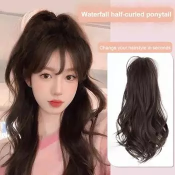 Женский вьющийся хвостик, наращивание волос с зажимом когтей, пушистое натуральное высокотемпературное волокно, грязный высокий хвост, длинный волнистый парик, синтетические волосы темно-коричневого