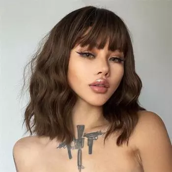 Женский вьющийся парик с челкой до плеч, натуральные термостойкие высокотемпературные волокна, волнистые, оранжевые, красные, коричневые, черные, синтетические волосы чёрный