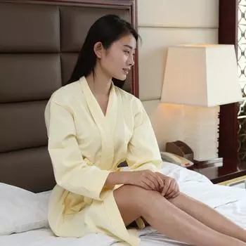 Женский вафельный халат 100% хлопок длинный впитывающий банный халат кимоно мужской легкий вафельный однотонный халат пижама топ+шорты S