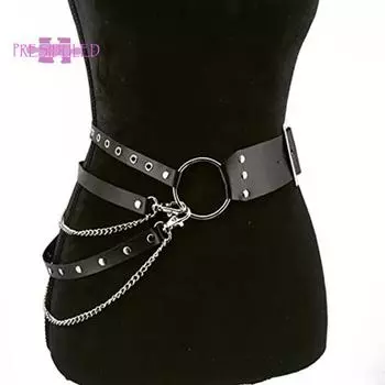 Женский вечерний пояс в стиле хип-хоп, готическая цепочка с заклепками, несколько ремней, декоративные брюки из искусственной кожи в стиле панк, одинаковые женские поясные ремни, аксессуар для одежды чёрный