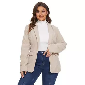 Женский вельветовый пиджак на весну и осень для офиса, женские куртки с карманами, костюмы, пальто с подкладкой с зубчатым воротником S розовый