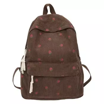 Женский вельветовый рюкзак с принтом клубники, школьный портфель для школьников кофейный