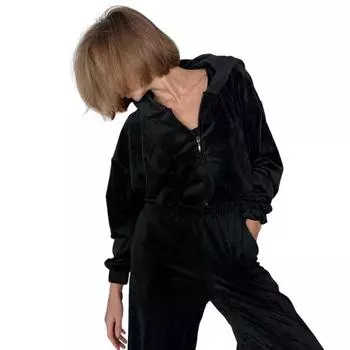 Женский велюровый спортивный костюм из 2 предметов: толстовка с капюшоном на молнии и брюки широкого кроя. Комплект из мягкого бархата. M