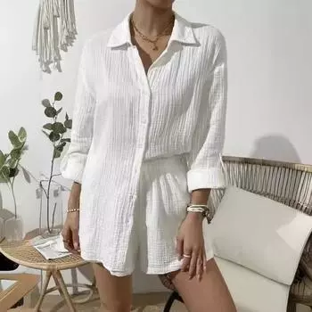 Женский весенне-летний модный однотонный костюм с длинными рукавами, женский повседневный свободный костюм из двух частей с шортами XXXL чёрный