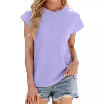 Женский весенне-летний новый однотонный свободный топ с круглым вырезом и короткими рукавами S чёрный