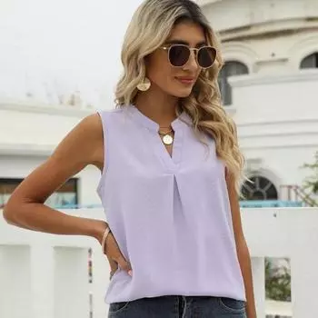 Женский весенне-летний однотонный шифоновый свитер, свободный пуловер с v-образным вырезом, топ без рукавов, жилет S белый