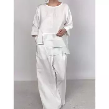 Женский весенне-летний однотонный свободный костюм для офиса, удобный свободный комплект из 2 предметов: футболка с круглым вырезом и брюки 5XL