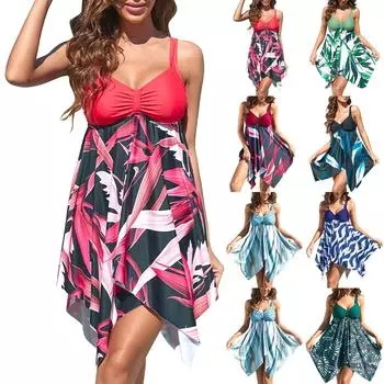 Женский весенне-летний сексуальный купальник с v-образным вырезом и рюшами и разрезом (Набор из двух частей) XXXXL зелёный