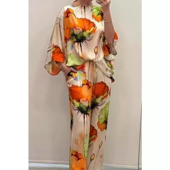 Женский весенне-летний свободный комплект с принтом, удобная свободная футболка с круглым вырезом + брюки, комплект из 2 предметов 5XL