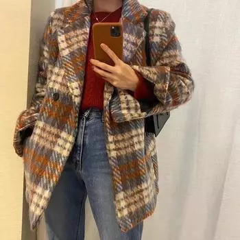 Женский весенне-осенний индивидуальный повседневный твидовый пиджак в стиле ретро с длинными рукавами свободный пиджак 2XL