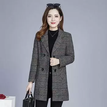 Женский весенне-осенний клетчатый плащ больших размеров в длинном пальто с принтом и темпераментом 5XL