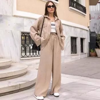 Женский весенне-осенний комплект из двух предметов с длинными рукавами, однотонный, свободный, большой размер, модный, повседневный S синий