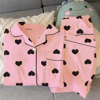 Женский весенне-осенний комплект пижам для дома в простом стиле, подростковый студенческий комплект милой домашней одежды Sense M