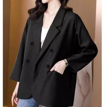 Женский весенне-осенний короткий костюм в британском стиле, дизайн в нишевом стиле, повседневный сетчатый костюм размера плюс XL чёрный