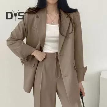 Женский весенне-осенний костюм, пальто с лацканами, длинными рукавами и карманами с клапанами, однотонный свободный крой, повседневный блейзер, рабочая одежда M розовый