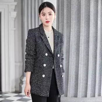 Женский весенне-осенний костюм с небольшими духами, пиджак, твидовая блузка, темперамент 4XL белый