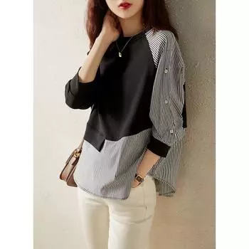 Женский весенне-осенний круглый вырез, свободный тонкий участок верха, удобный повседневный пуловер с длинными рукавами, асимметричный свитер 2XL белый