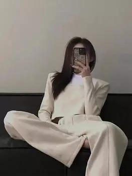 Женский весенне-осенний модный комплект высокого класса: Повседневный свитшот и брюки с широкими штанинами, костюм-двойка S