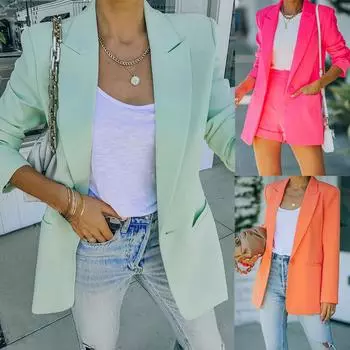 Женский весенне-осенний новый маленький костюм с длинными рукавами для отдыха, OL, темпераментный, профессиональный, облегающий, верхнее пальто S розовый