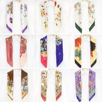 Женский весенне-осенний новый стиль атласный профессиональный цветочный большой шарф для лица цветной профессиональный пляжный солнцезащитный шелковый шарф шарф 90*90CM