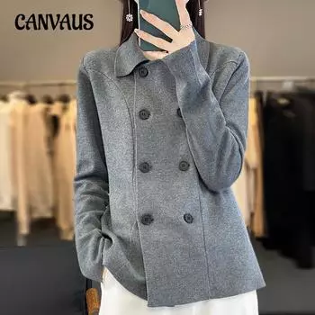 Женский весенне-осенний пиджак, модный темперамент, однотонный трикотажный топ с лацканами, короткая куртка, кардиган M чёрный