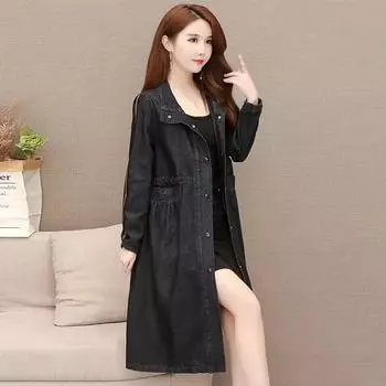 Женский весенне-осенний плащ больших размеров в ковбойском стиле, повседневный свободный плащ в стиле ретро 4XL чёрный