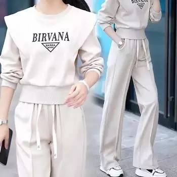 Женский весенне-осенний повседневный спортивный костюм, однотонный, тонкий, стареющий комплект из двух предметов 3XL