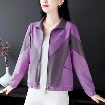 Женский весенне-осенний повседневный свободный топ большого размера со стоячим воротником M зелёный