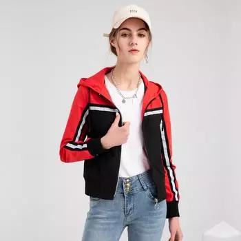 Женский весенне-осенний повседневный тонкий плащ с воротником с капюшоном и цветными блоками на шнуровке S розовый