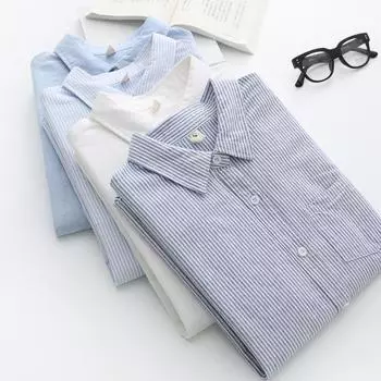 Женский весенне-осенний японский повседневный тканый полосатый кардиган однобортная рубашка с лацканами и длинными рукавами XL белый