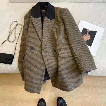 Женский весенне-осенний свободный пиджак в стиле ретро с длинными рукавами, простой пригородный костюм, топы XL