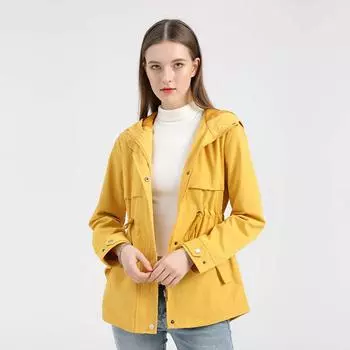 Женский весенне-осенний свободный плащ с воротником с капюшоном и длинным рукавом, однотонный, с талией, S-3XL S чёрный