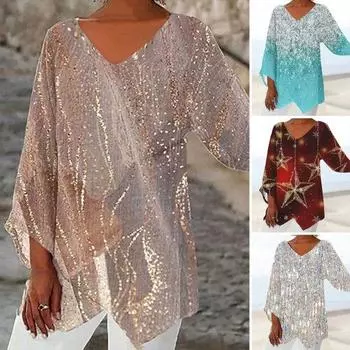 Женский весенне-осенний топ с V-образным вырезом, неровный подол, средней длины, с длинным рукавом, свободный повседневный пуловер с цветочным принтом, одинаковые цвета, женская футболка больших размеров