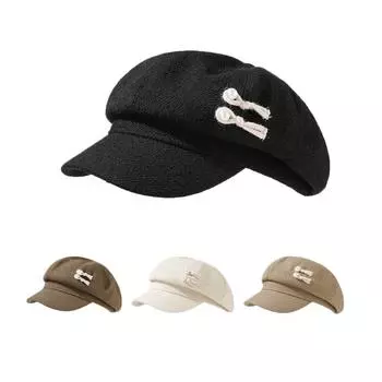 Женский весенне-осенний винтажный берет, восьмиугольная шляпа, кепка газетчика чёрный