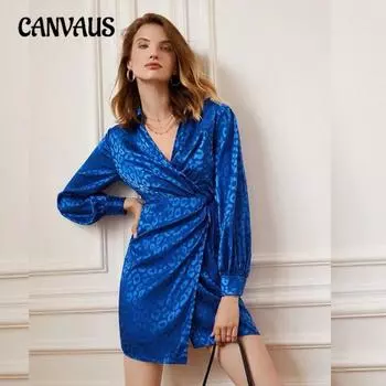 Женский весенний элегантный костюм с леопардовым принтом, воротником, длинным рукавом, миди, галстуком, короткие платья S сапфир синий