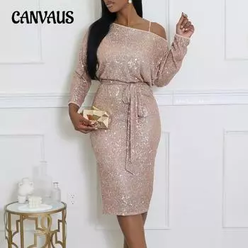 Женский весенний комплект из двух частей с косым воротником и пайетками, а-силуэтный воротник, сексуальное банкетное платье-комбинация S шампанского