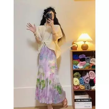 Женский весенний костюм-двойка с плиссированной юбкой в стиле Xiaoxiang S