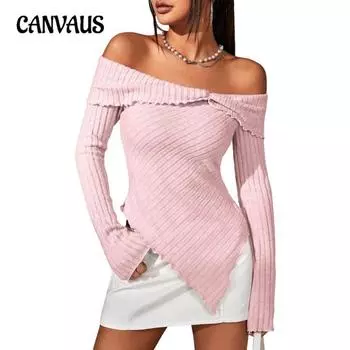 Женский весенний новый однотонный топ с длинным рукавом и одним рукавом, асимметричным подолом S розовый