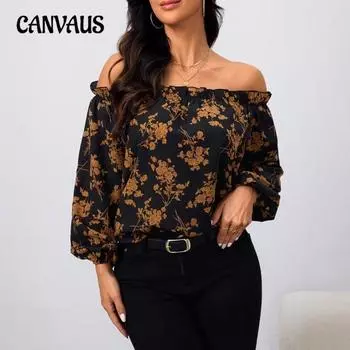 Женский весенний новый топ с открытыми плечами и цветочным принтом S золотой