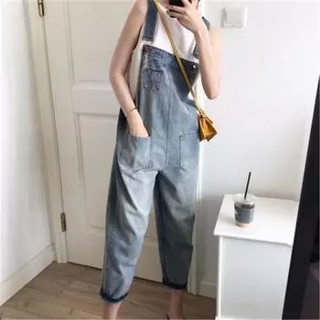 Женский весенний однотонный джинсовый комбинезон с персонализированными литературными брюками с высокой талией Nine Minute 2XL синий