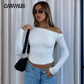 Женский весенний однотонный топ реглан с длинными рукавами и присборенным вырезом XS белый