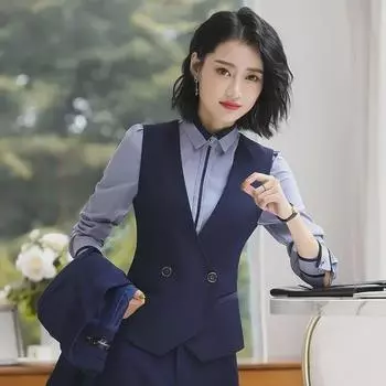 Женский весенний профессиональный костюм-тройка: Короткий черный жилет для отеля и работы 2XL