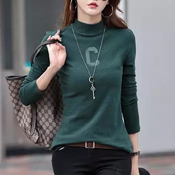 Женский весенний пуловер из корейского хлопка с длинным рукавом, приталенная женская рубашка, осенние женские офисные полуводолазки с воротником Za M розовый