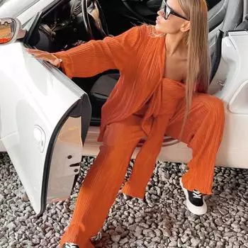 Женский весовой костюм, весенняя женская рубашка, плиссированный комплект из двух предметов, свободные широкие брюки с высокой талией S белый