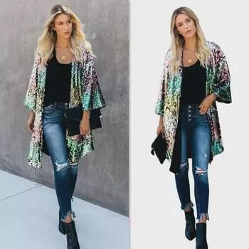 Женский ветровка-кардиган в уличном стиле с разноцветными пайетками L