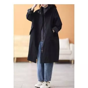 Женский ветрозащитный плащ большого размера в стиле милитари на весну и осень, свободный повседневный с капюшоном, женская куртка средней длины на весну и осень XL