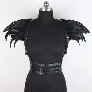 Женский викторианский готический натуральный воротник из перьев чокер шаль накидка на плечи с лентами-завязками для украшения костюма One Size