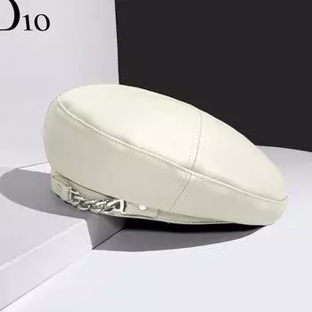 Женский винтажный элегантный кожаный восьмиугольный берет с металлической цепочкой, женские винтажные однотонные береты бежевый