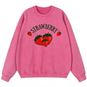 Женский винтажный хлопковый свитшот с принтом клубники, корейский тонкий стиль, простая толстовка, уличный оверсайз, осень S