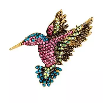 Женский винтажный хрустальный камень, многоцветный букет колибри, ювелирная брошь, модная булавка